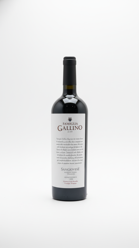 Botella de Sangiovese — Famiglia Gallino, Vigneto Unico 2025, Uruguay